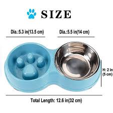 Slow Feeder Bowl for Small Medium Pets Stainless Steel Water Bowl with Non-Skid, Double Bowl Pet Feeding Station