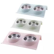 Double Pet Bowls Stainless Steel Pet Bowls No-Spill Mat, Food Water Feeder
