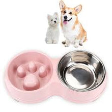 Load image into Gallery viewer, Slow Feeder Bowl for Small Medium Pets Stainless Steel Water Bowl with Non-Skid, Double Bowl Pet Feeding Station
